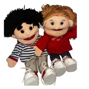 RARE Vintage Sunny & Co Puppets Hand Ventriloquist Boy and Girl Hand Puppet Set